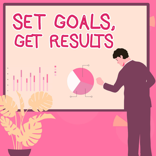 Text showing inspiration Set Goals, Get Results, Business showcase Establish objectives work for accomplish them - Foto, Bild