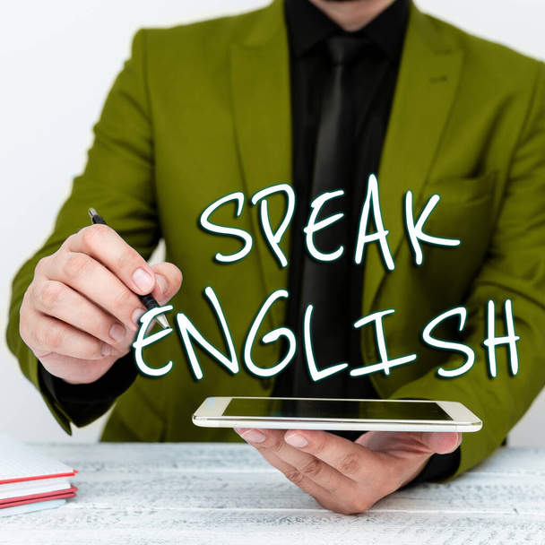 Ruční psaní znamení Mluvte anglicky, Slovo pro studium další cizí jazyk Online verbální kurzy - Fotografie, Obrázek