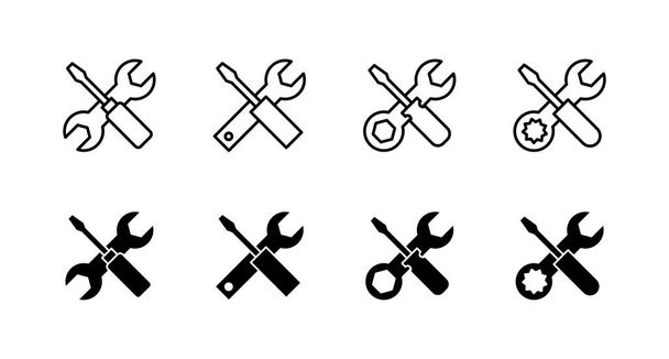 Zestaw ikon narzędzi naprawczych. znak narzędzia i symbol. ustawianie ikony. Klucz i śrubokręt. Doręczenie - Wektor, obraz