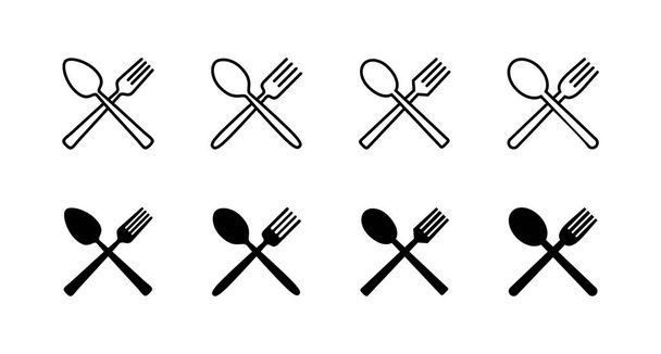 cuchara y tenedor iconos conjunto. cuchara, tenedor y cuchillo vector icono. signo y símbolo del restaurante - Vector, Imagen