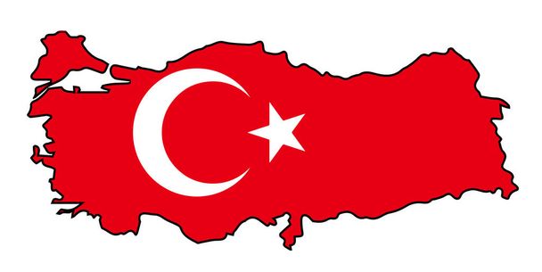 Outline silhouette flag map of Turkey over a white background - Vector, imagen