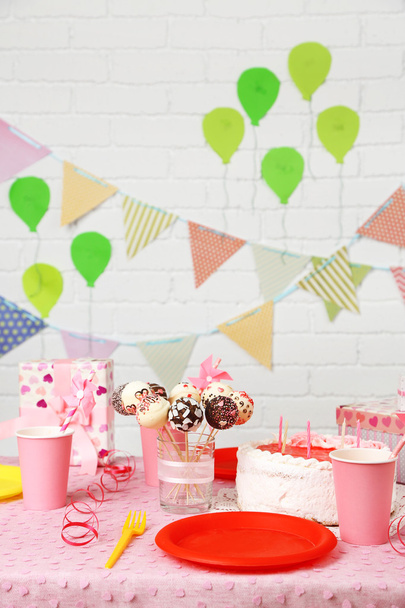 Prepared birthday table for children party - Photo, Image