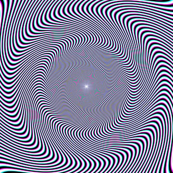 Optical art white black and cyan magenta striped circular pattern. Psychedelic background design. - Wektor, obraz