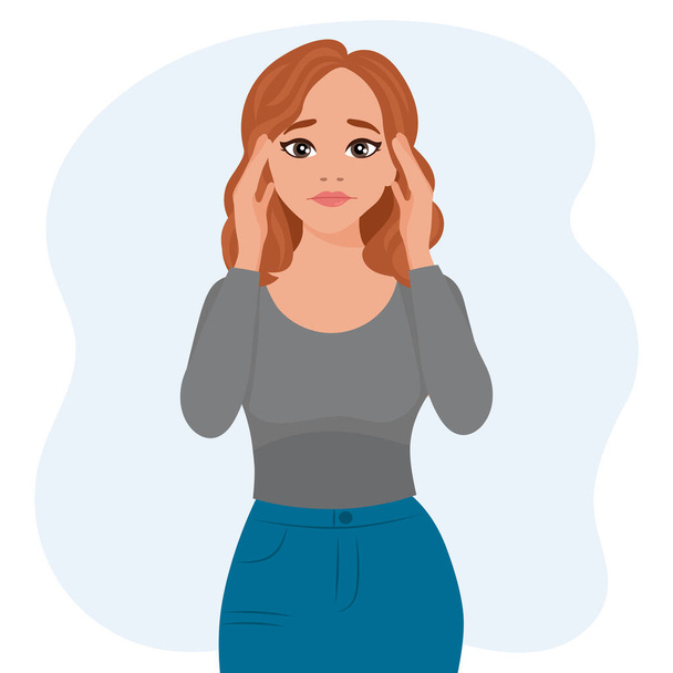 Woman in a stressful situation. Emotions and gestures. Flat style illustration, vector - Vecteur, image