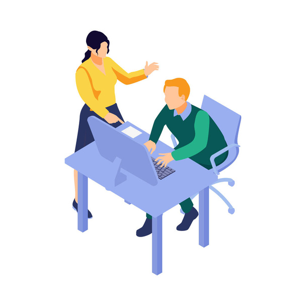Isometric programmers composition with human characters of coding people with computers and pictograms vector illustration - Vektor, kép