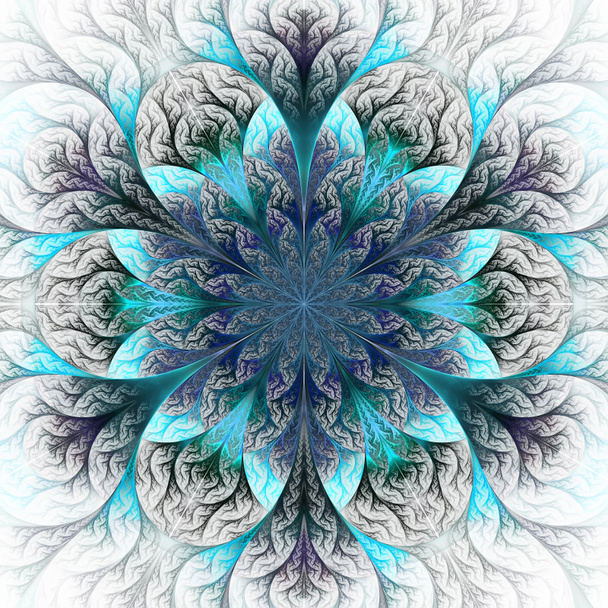 Beautiful fractal flower in blue and gray. Computer generated gr - Photo, Image