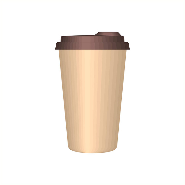 Disposable brown paper coffee cup with lid. Coffee to go, take out the mug. Vector mockup isolated on the white background - Vetor, Imagem