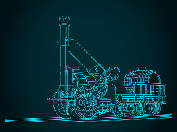 Stylized vector illustration of Robert Stephenson`s Rocket steam locomotive, created in 1829 - Vektör, Görsel
