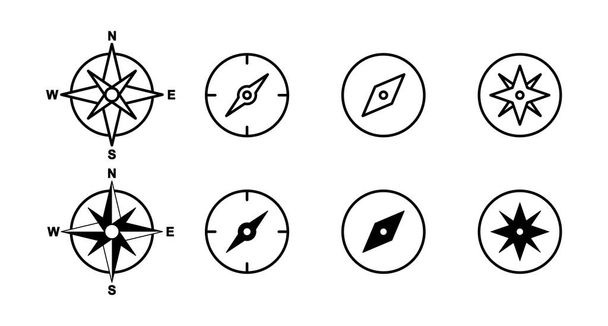 Juego de iconos de brújula. flecha brújula icono signo y símbolo - Vector, imagen