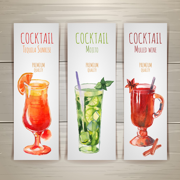 Set of watercolor cocktail banners - Vector, afbeelding