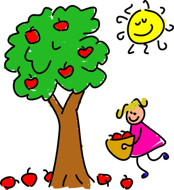 Mädchen pflückt Äpfel - Vektor, Bild