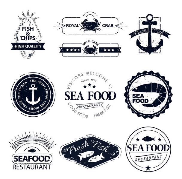 set of seafood logos. Crab lobster restaurant - Vektör, Görsel