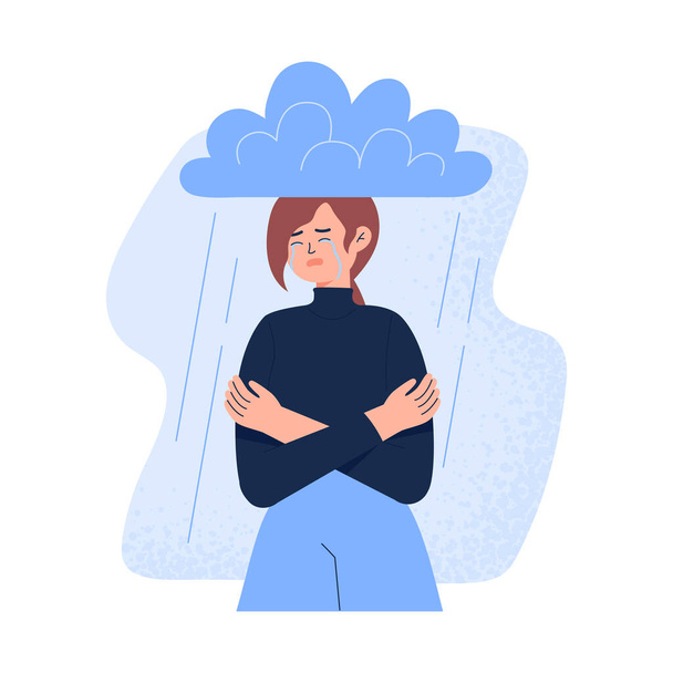 Woman is crying. Grief, sorrow, and sadness. A mental health problem. Vector flat illustration isolated on the white background. - Vektori, kuva