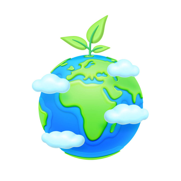 Protecting ecology and environment of planet earth. Isolated globe with botany and foliage, sprouts and blooming flora design. 3d style vector illustration - Wektor, obraz