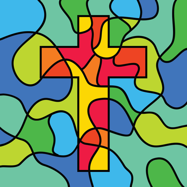 Gebrandschilderd glaseffect Kruis van Golgota - Vector, afbeelding