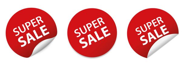 SUPER SALE - red round sticker banners - Vector, Image