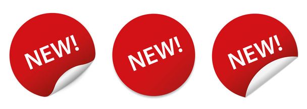 NEW! - red round sticker banners - Vector, imagen