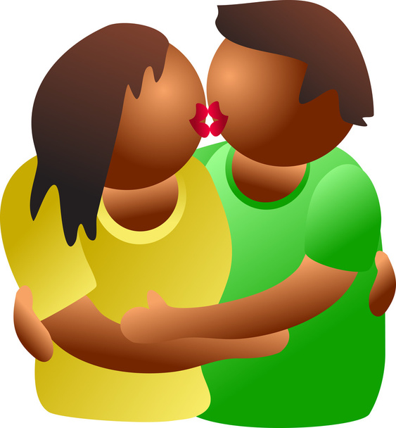 アフリカ系アメリカ人男性と女性のキス. - ベクター画像