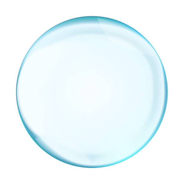 Blue translucent light round bubble or sphere with glares, shadow and transparency, isolated on white background. Vector illustration - Vector, Imagen