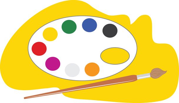 Paint Palette with Brush - Vector, Image