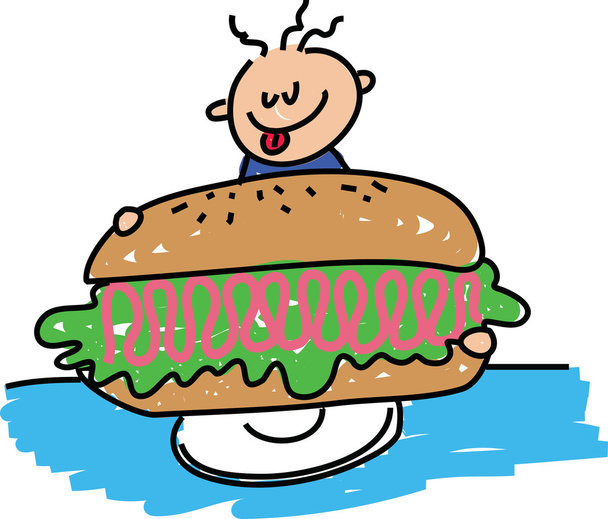 巨大なハムのサンドイッチ漫画 - ベクター画像