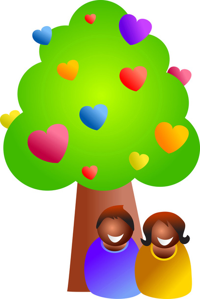 Paar onder de boom van de liefde - Vector, afbeelding