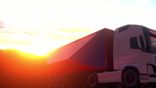 Çek Cumhuriyeti bayrağı taşıyan yük kamyonları. Çek Cumhuriyeti 'nden kamyonlar depoya yükleme veya boşaltma yapıyor. - Video, Çekim