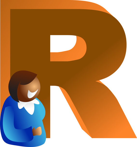 Man in een brief r van alfabet - Vector, afbeelding