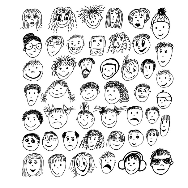 Hand drawn faces - Vector, Image