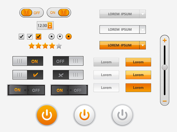Vector orange and white web elements and power icons in different conditions - Vector, imagen