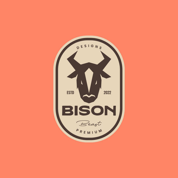 tête de bête bison savane colonie animal fort badge vintage logo conception vectoriel icône illustration - Vecteur, image