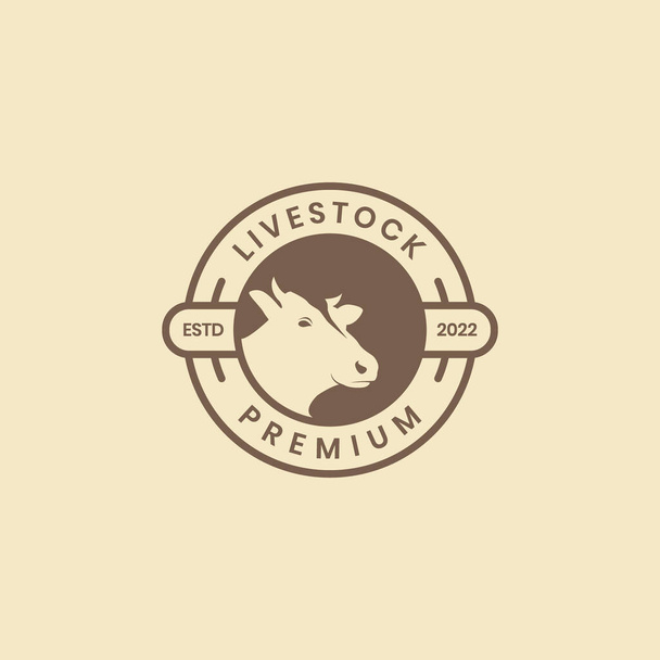 cattle livestock animal cows meat head badge circle vintage logo design vector icon illustration - Vector, Image