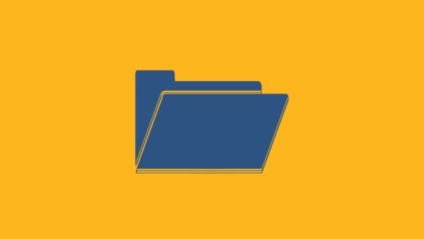 Kék Dokumentum mappa ikon elszigetelt narancs háttér. Könyvelési mappa szimbólum. Könyvelés. 4K Videó mozgás grafikus animáció. - Felvétel, videó