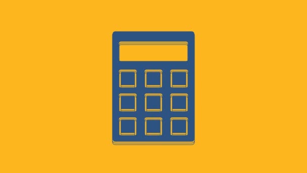 Синий значок Калькулятора выделен на оранжевом фоне. Символ бухгалтерии. Математические расчеты, образование и финансы. Видеографическая анимация 4K. - Кадры, видео