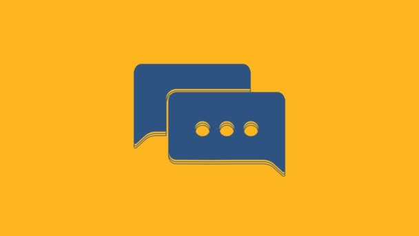 Blu Discorso bolla icona della chat isolato su sfondo arancione. Icona del messaggio. Comunicazione o commento chat simbolo. Animazione grafica 4K Video motion. - Filmati, video