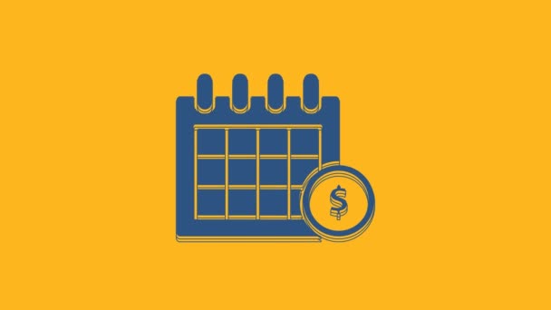 Ikona modrého finančního kalendáře izolovaná na oranžovém pozadí. Roční splátkový den, měsíční rozpočtové plánování, koncepce pevného období, doba trvání úvěru. Grafická animace pohybu videa 4K. - Záběry, video