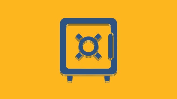 Blue Safe icon isolated on orange background. The door safe a bank vault with a combination lock. Reliable Data Protection. 4K Video motion graphic animation. - Felvétel, videó