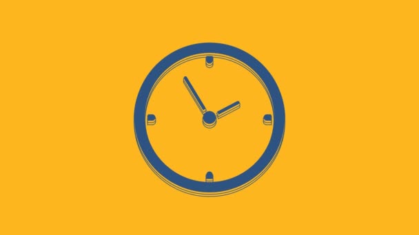 Blue Clock icon isolated on orange background. Time symbol. 4K Video motion graphic animation. - Felvétel, videó