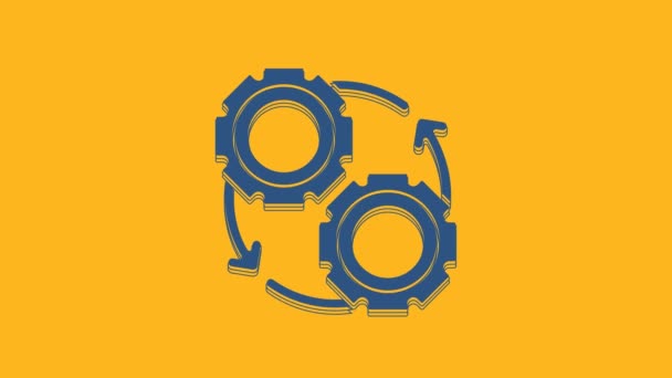 Blue Gear und Pfeile als Workflow-Prozess-Konzept-Symbol isoliert auf orangefarbenem Hintergrund. Umschaltzeichen. 4K Video Motion Grafik Animation. - Filmmaterial, Video