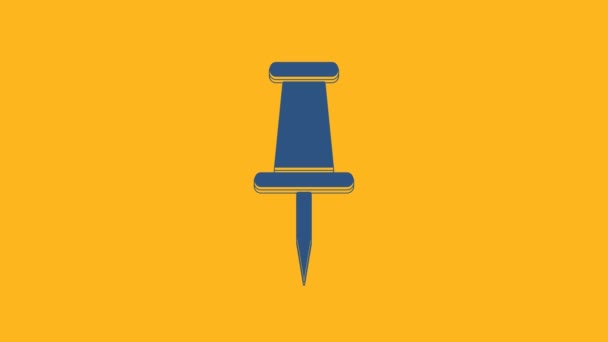 Blue Push pin icon isolated on orange background. Thumbtacks sign. 4K Video motion graphic animation. - Materiał filmowy, wideo