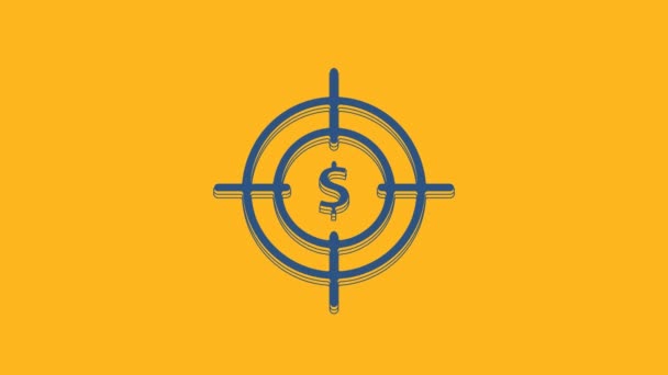 Синяя мишень с символом доллара на оранжевом фоне. Значок инвестиционной цели. Успешная бизнес-концепция. Наличными или деньгами. Видеографическая анимация 4K. - Кадры, видео