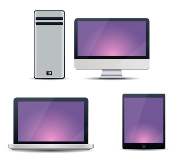 Реалистичная иллюстрация компьютера, ноутбука и планшетного ПК
 - Вектор,изображение