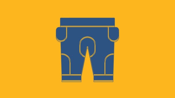 Pantalones cortos de fútbol americano azul icono aislado sobre fondo naranja. Señal de uniforme de fútbol. Animación gráfica de vídeo 4K. - Imágenes, Vídeo