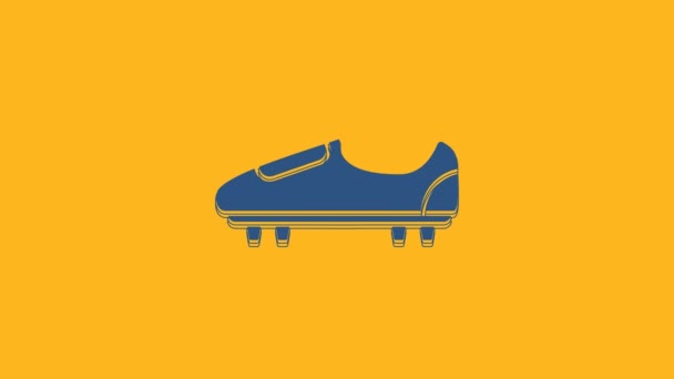 Blue Soccer or football shoes with spikes icon isolated on orange background. American football boot. 4K Video motion graphic animation. - Footage, Video