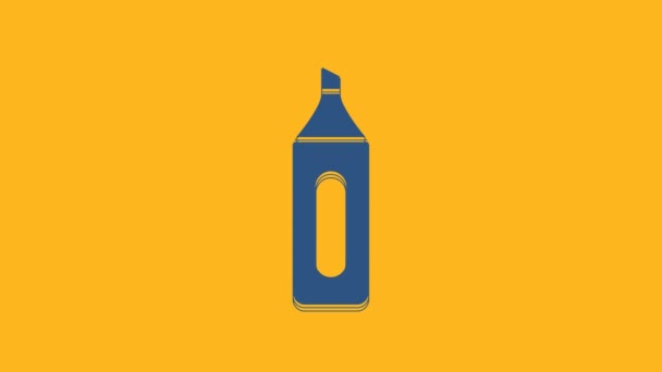 Blue Marker Stift-Symbol isoliert auf orangefarbenem Hintergrund. 4K Video Motion Grafik Animation. - Filmmaterial, Video