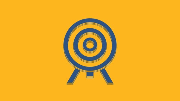 Blue Target icon isolated on orange background. Dart board sign. Archery board icon. Dartboard sign. Business goal concept. 4K Video motion graphic animation. - Metraje, vídeo