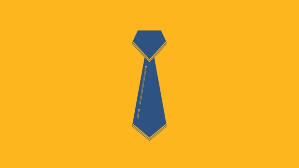 Icono de lazo azul aislado sobre fondo naranja. Símbolo de corbata y paño. Animación gráfica de vídeo 4K. - Metraje, vídeo