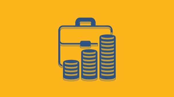 Blue Briefcase and coin icon isolated on orange background. Business case sign. Business portfolio. 4K Video motion graphic animation. - Footage, Video