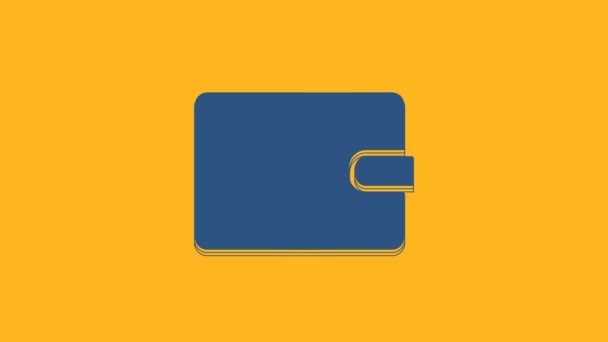Значок Blue Wallet выделен на оранжевом фоне. Значок кошелька. Символ экономии денег. Видеографическая анимация 4K. - Кадры, видео
