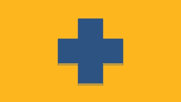 Das medizinische Symbol des Blue Cross Krankenhauses isoliert auf orangefarbenem Hintergrund. Erste Hilfe. Diagnose-Symbol. Medizin und Apotheke Zeichen. 4K Video Motion Grafik Animation. - Filmmaterial, Video